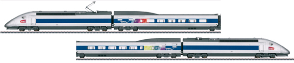 Marklin 37790 TGV new item for 2010. Set consists of 2 ends and 2 cars. Can be expanded with 3 more car sets 43420, 43430 and 43440 for a total of 8 cars.