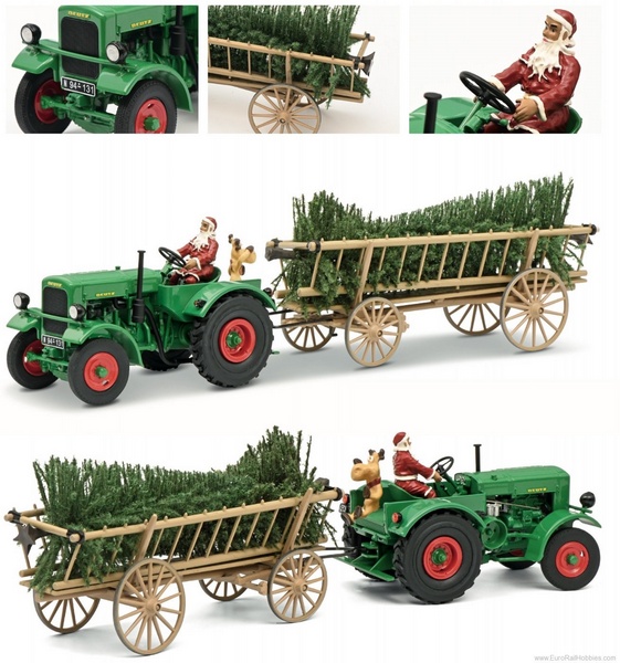 Schuco 450782300 Deutz F3 with hay trailer and christmas tree Santa Claus reindeer