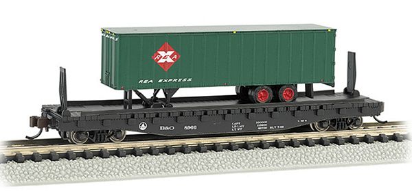 Bachmann 16752 BO 52ft Flat Car with Railway Express Agency 35ft Trailer