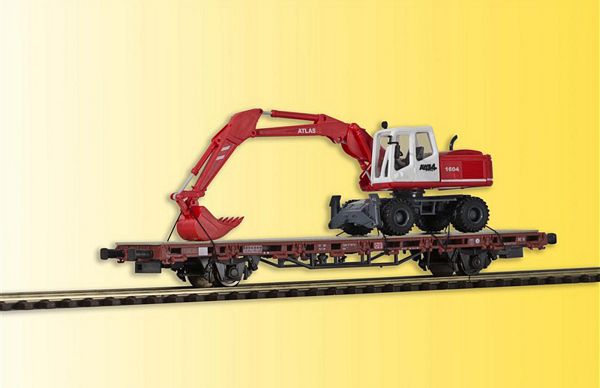 Kibri 26258 H0 Low side car with Atlas excavator