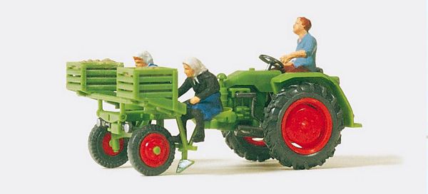 Preiser 17935 Tool Carrier with potato planter 3 painted figures