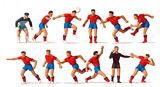Preiser 10760 Soccer Team And Referee Red Shirts Blue Shorts