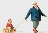 Preiser 28078 Man towing sledge with child