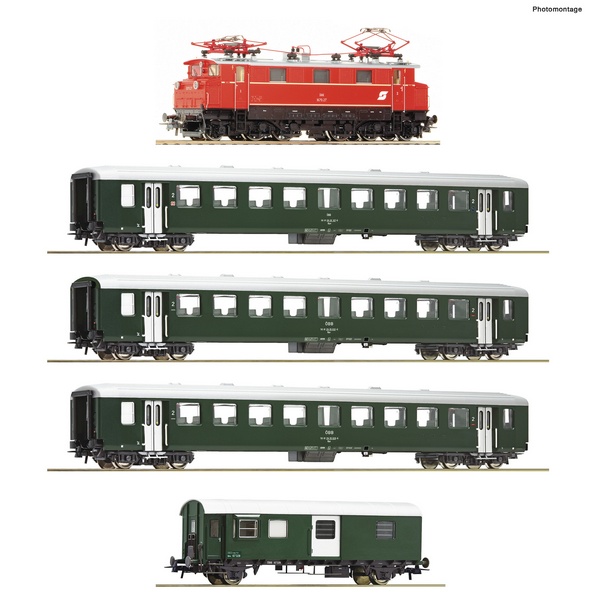 Roco 61493 5 piece set Electric locomotive 1670.27 with passenger train OBB