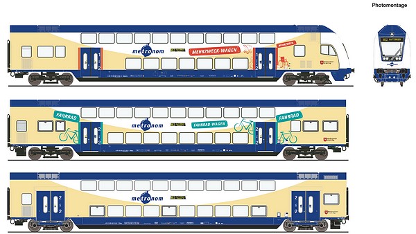 Roco 6210105 3 Piece Set Double-Decker Coaches Metronom DC