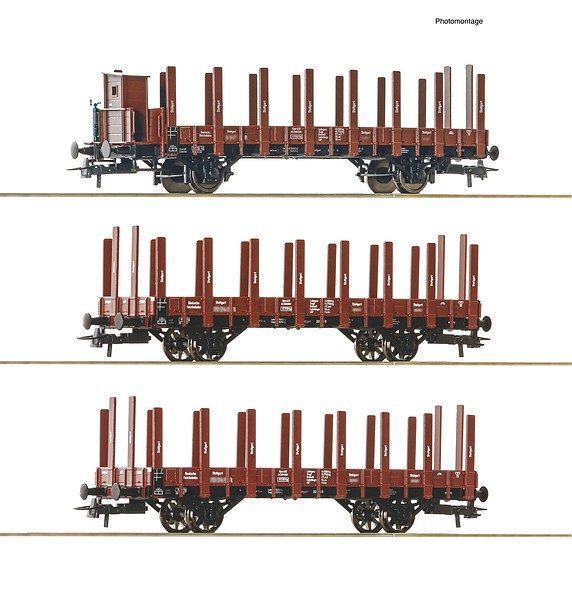 Roco 6600041 3 Piece Set Stake Wagons DRG DC