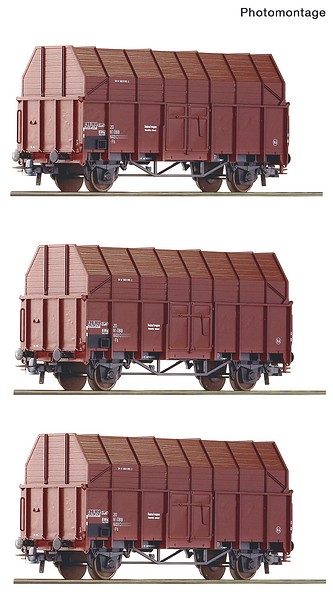 Roco 6600056 3 Piece Set Sawdust Wagons OBB DC