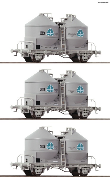 Roco 76010 3 piece set Silo wagons 