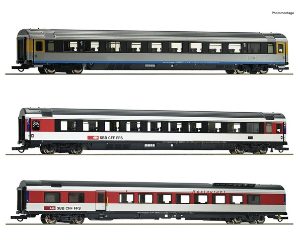 Roco 74021 3 piece set 1 EuroCity coaches EC 7 SBB