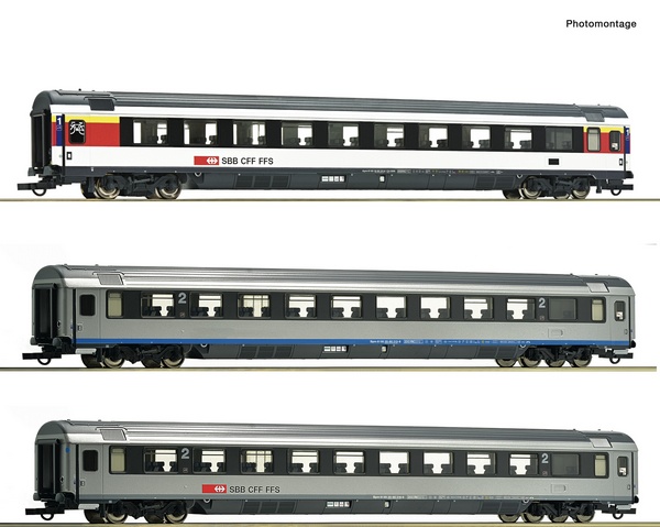 Roco 74022 3 piece set 2 EuroCity coaches EC 7 SBB