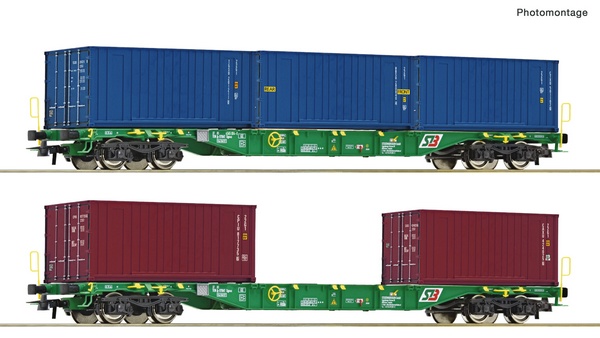 Roco 76007 2 piece set Container carrier wagons StB
