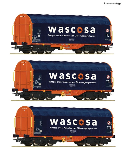 Roco 76009 3 piece set Sliding tarpaulin wagons Wascosa