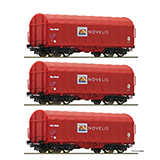 Roco 76095 3 piece set Slide tarpaulin wagons Novelis